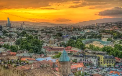 Tbilisi old town with colorful buildings and the Narikala fortress