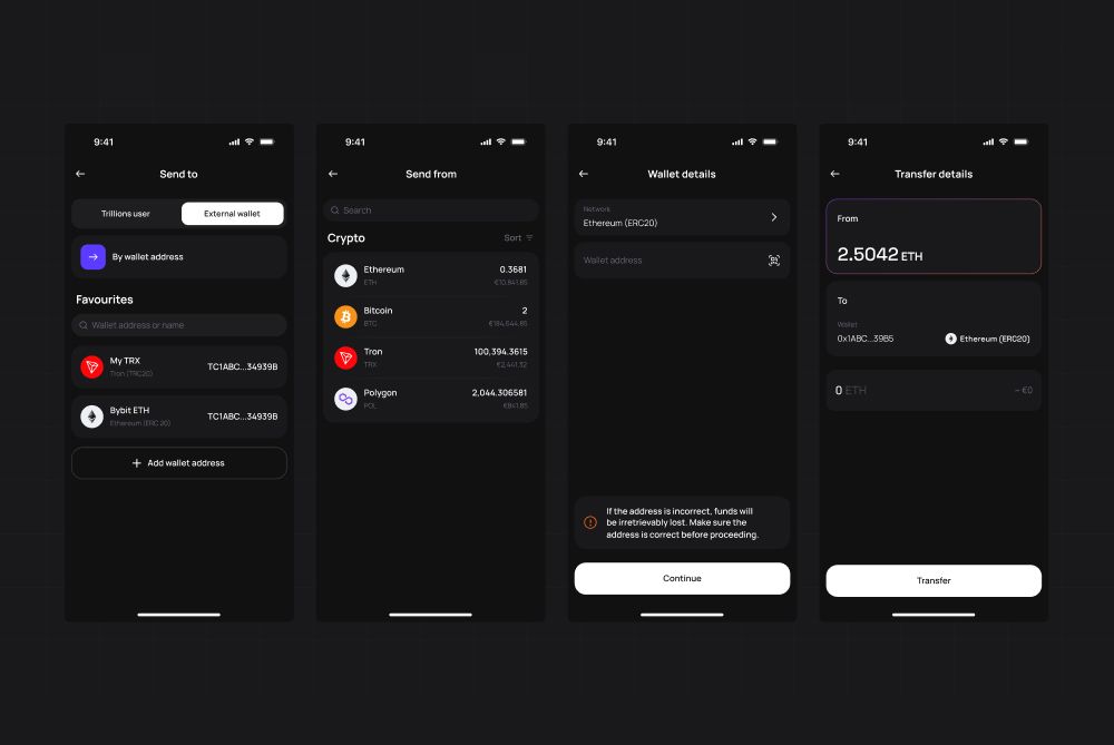 Trillions mobile transfer flow screens