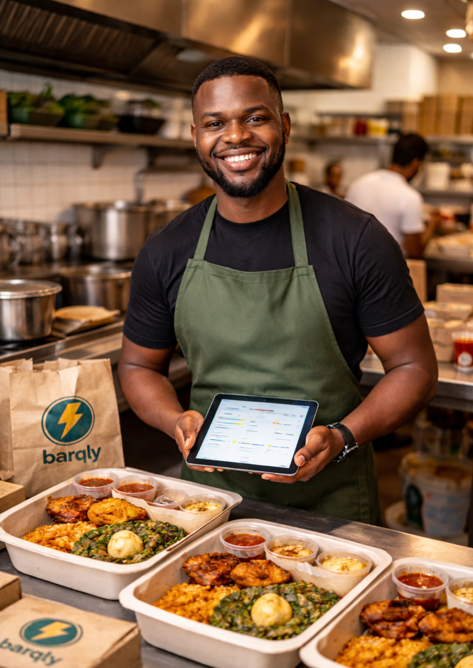 Restaurant owner preparing online orders