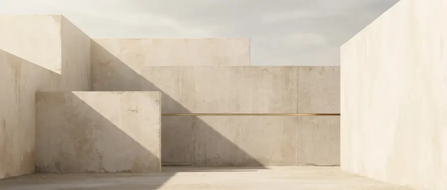 Pale plaster walls in raking daylight, a single gold line running through the shadow
