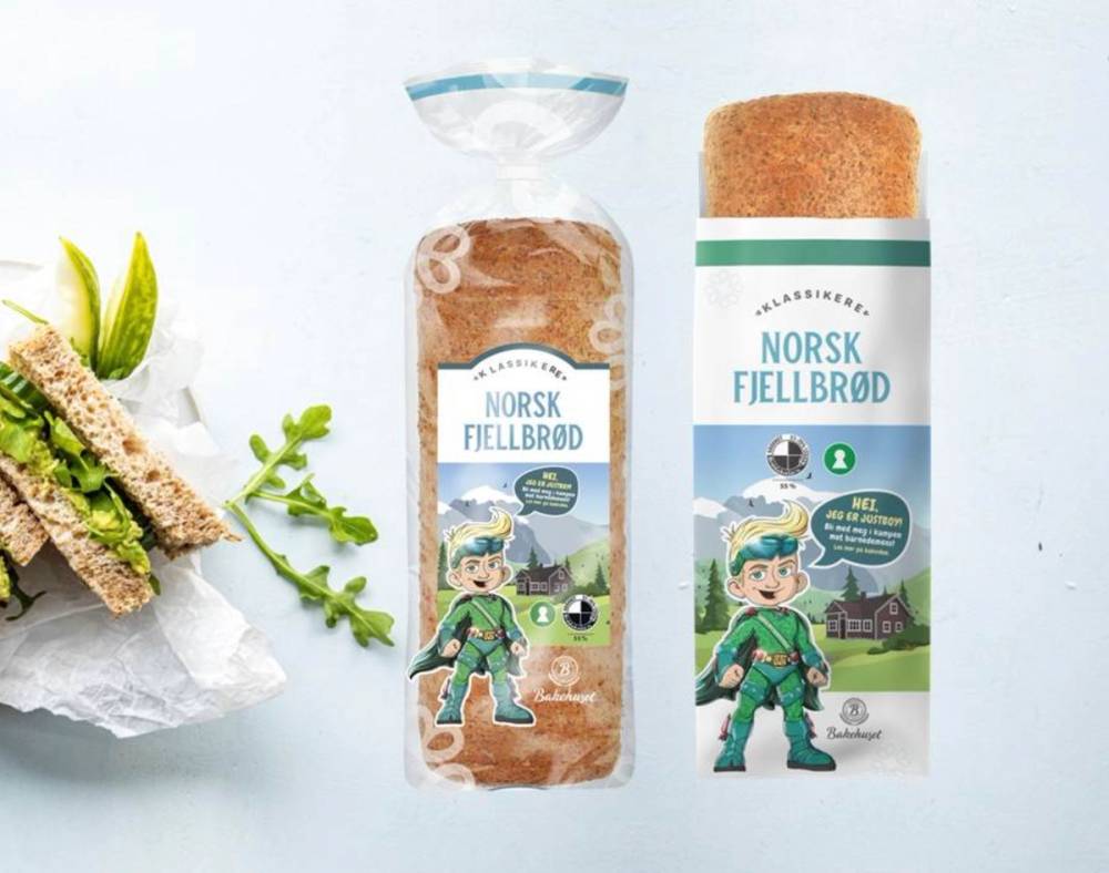 Norsk Fjellbrød fra Bakehuset i plastemballasje og papiremballasje.