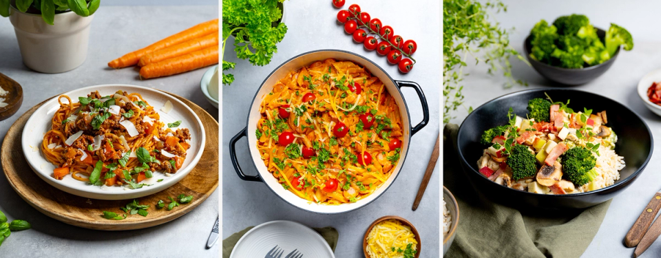 Collage av ttre alt-i-ett gryter du kan ha som middag på tur.