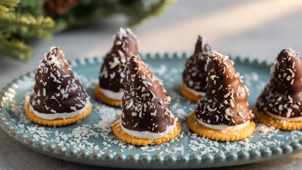 Hjemmelagde kokosboller på fat drysset med kokosmasse for dekor.