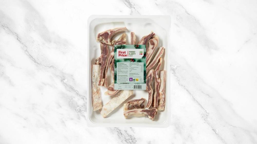 Produktbilder av pinnekjøtt fra First Price.