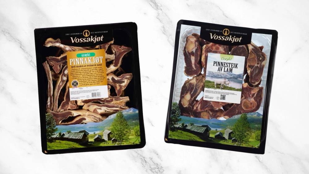 Produktbilder av pinnekjøtt fra Vossakjøt.