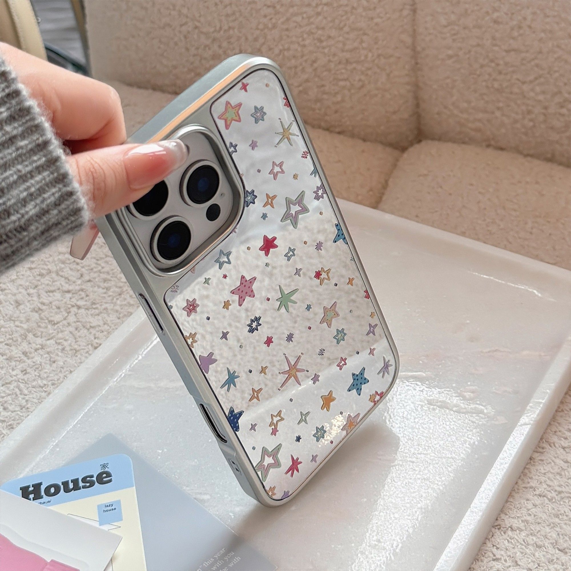 Double Layer Silver Glitter Black White Wavy Text Full Cover iPhone Case