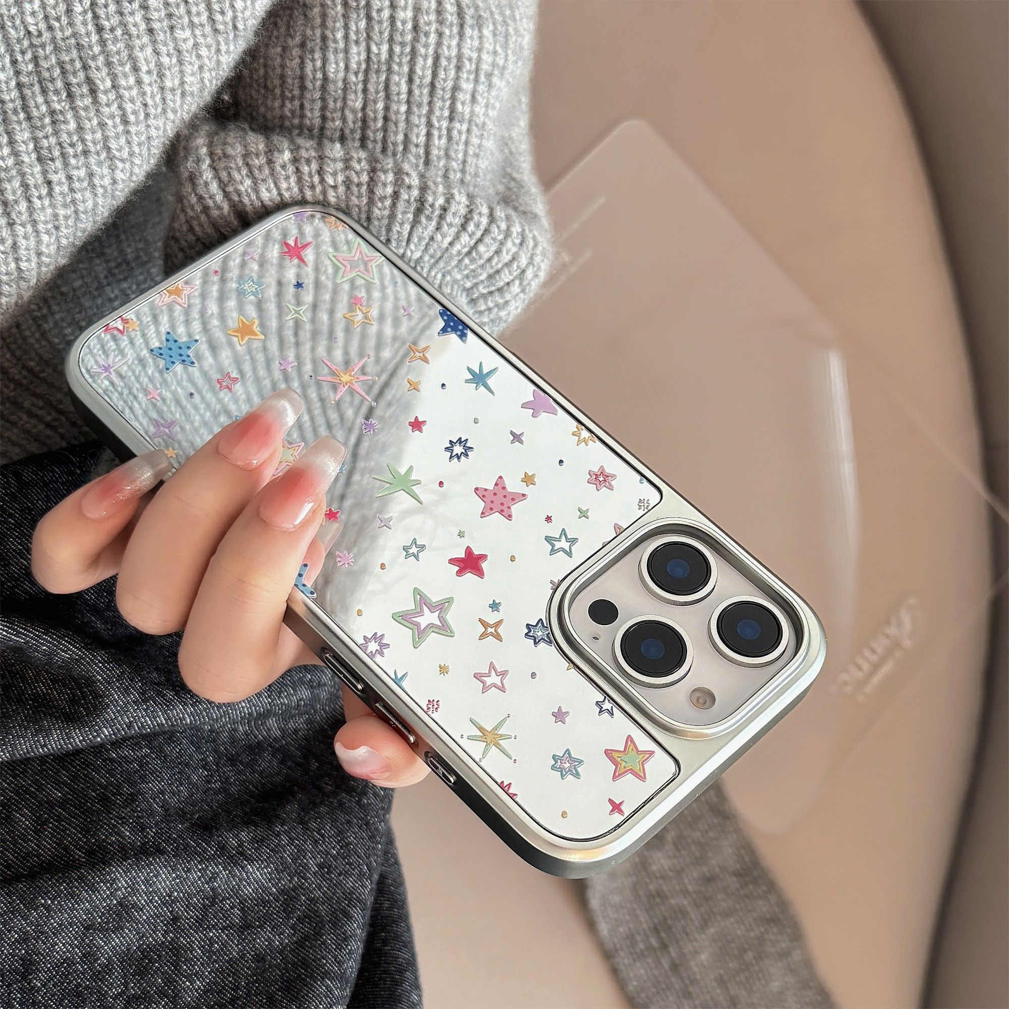 Double Layer Silver Glitter Black White Wavy Text Full Cover iPhone Case