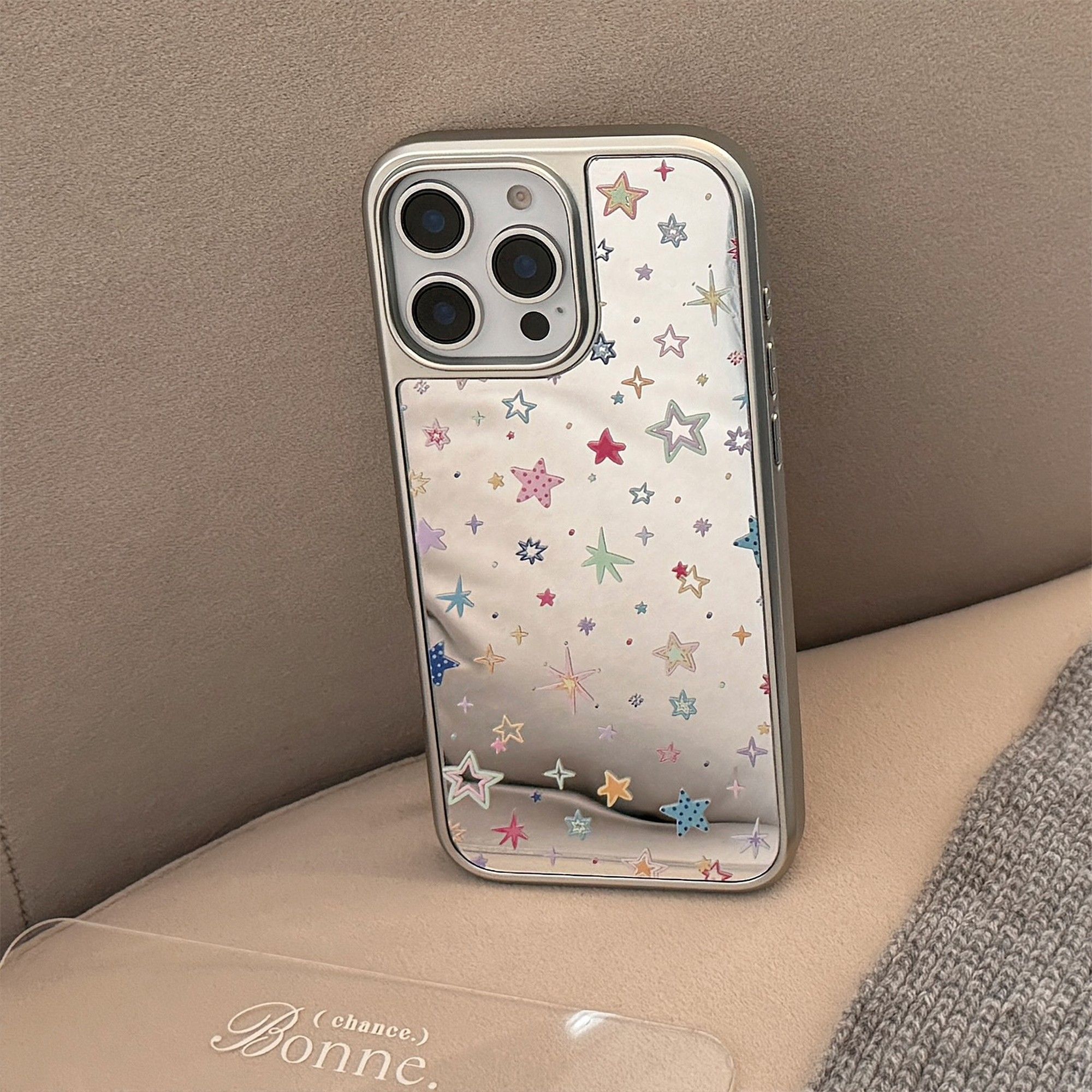 Double Layer Silver Glitter Black White Wavy Text Full Cover iPhone Case