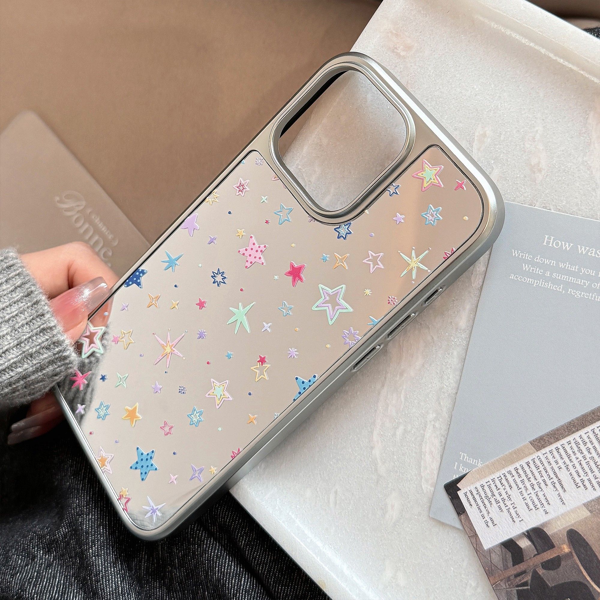 Double Layer Silver Glitter Black White Wavy Text Full Cover iPhone Case