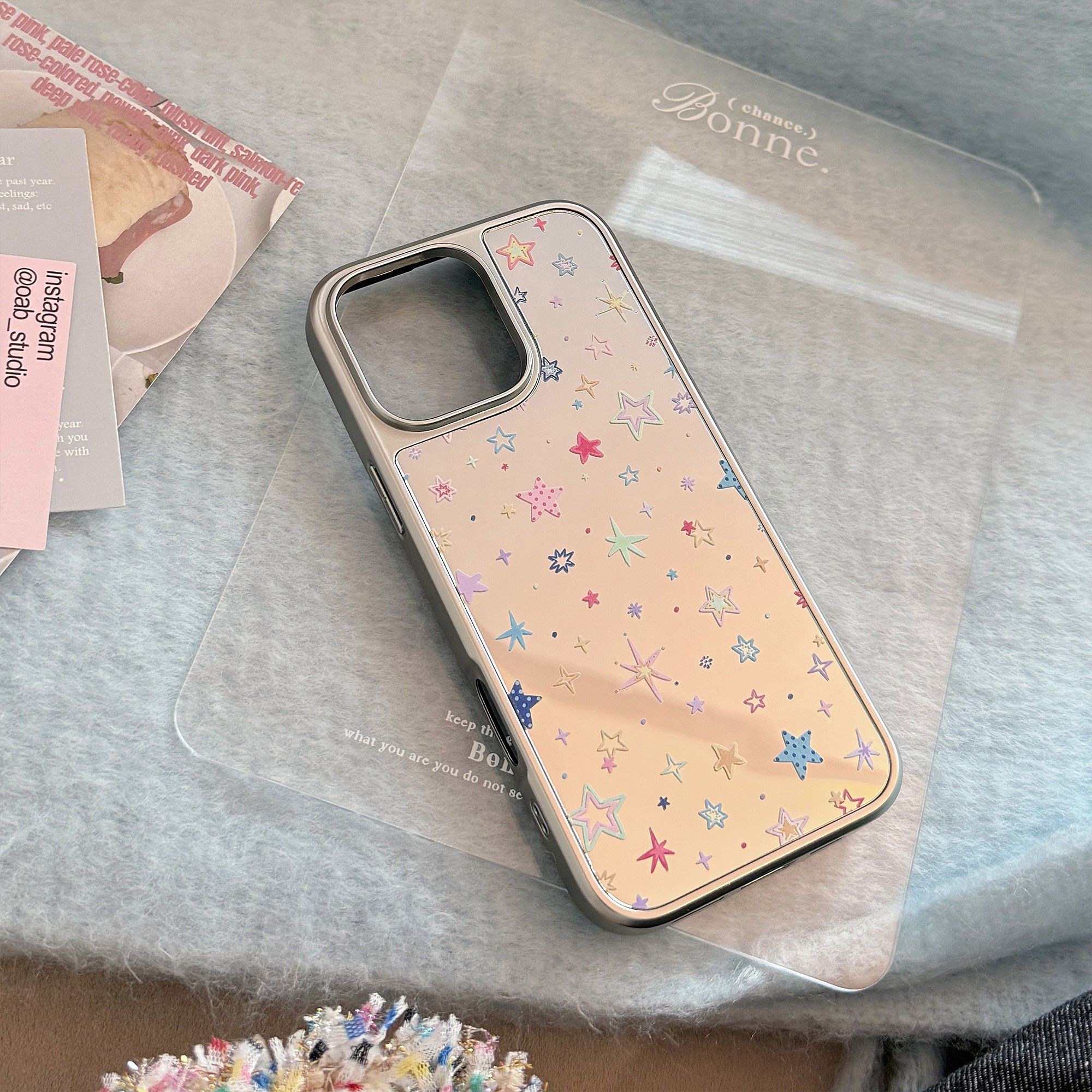 Double Layer Silver Glitter Black White Wavy Text Full Cover iPhone Case