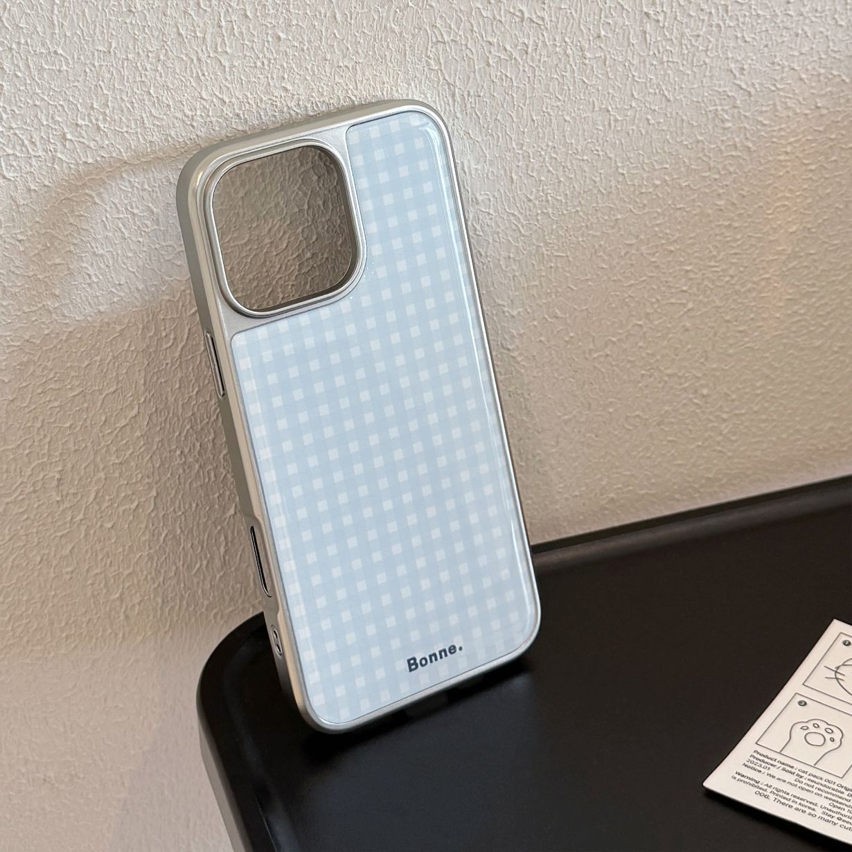 Electroplated Resin Silver Edge Blue Pink Grid iPhone Case