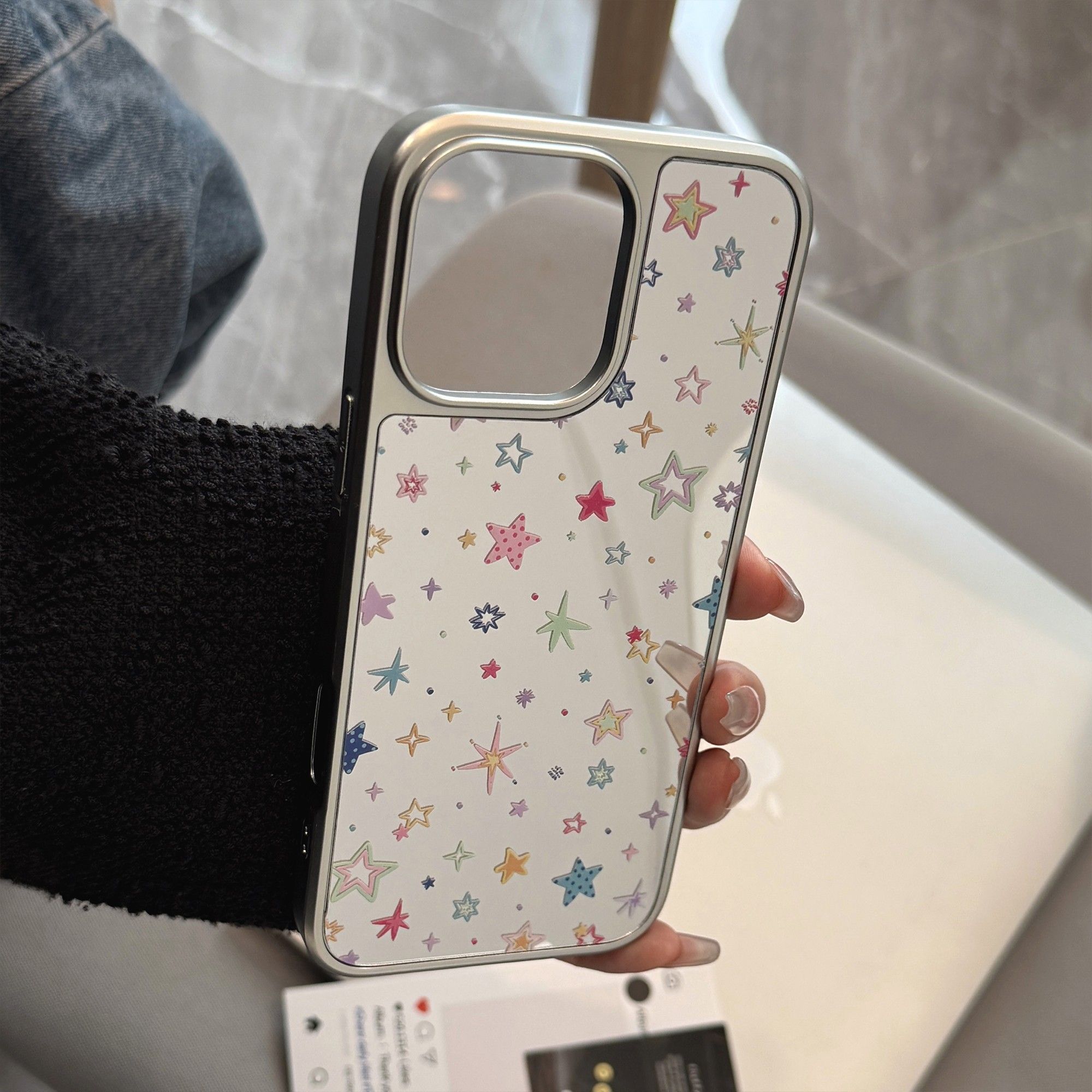 Double Layer Silver Glitter Black White Wavy Text Full Cover iPhone Case