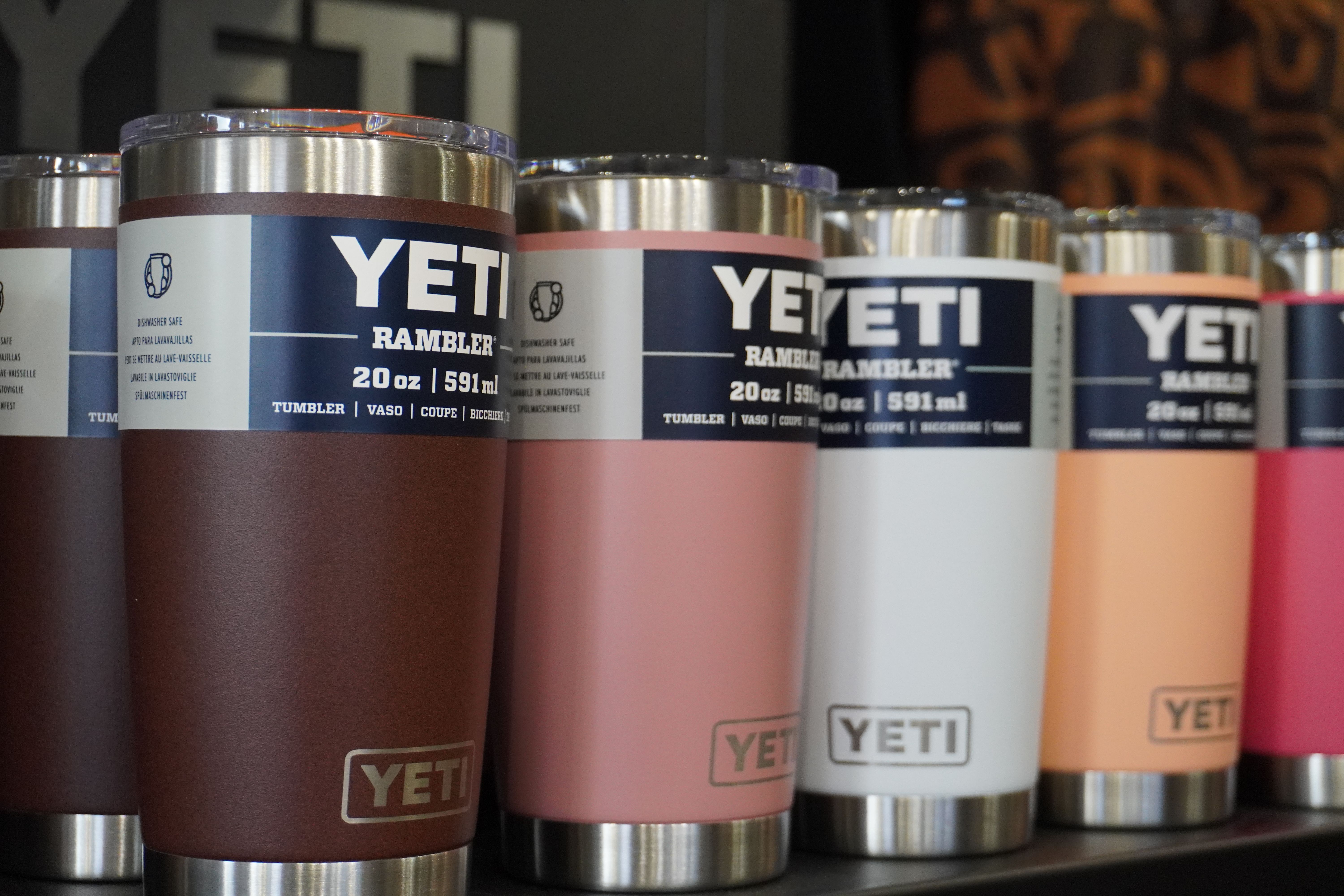 Different coloured YETI flasks in store