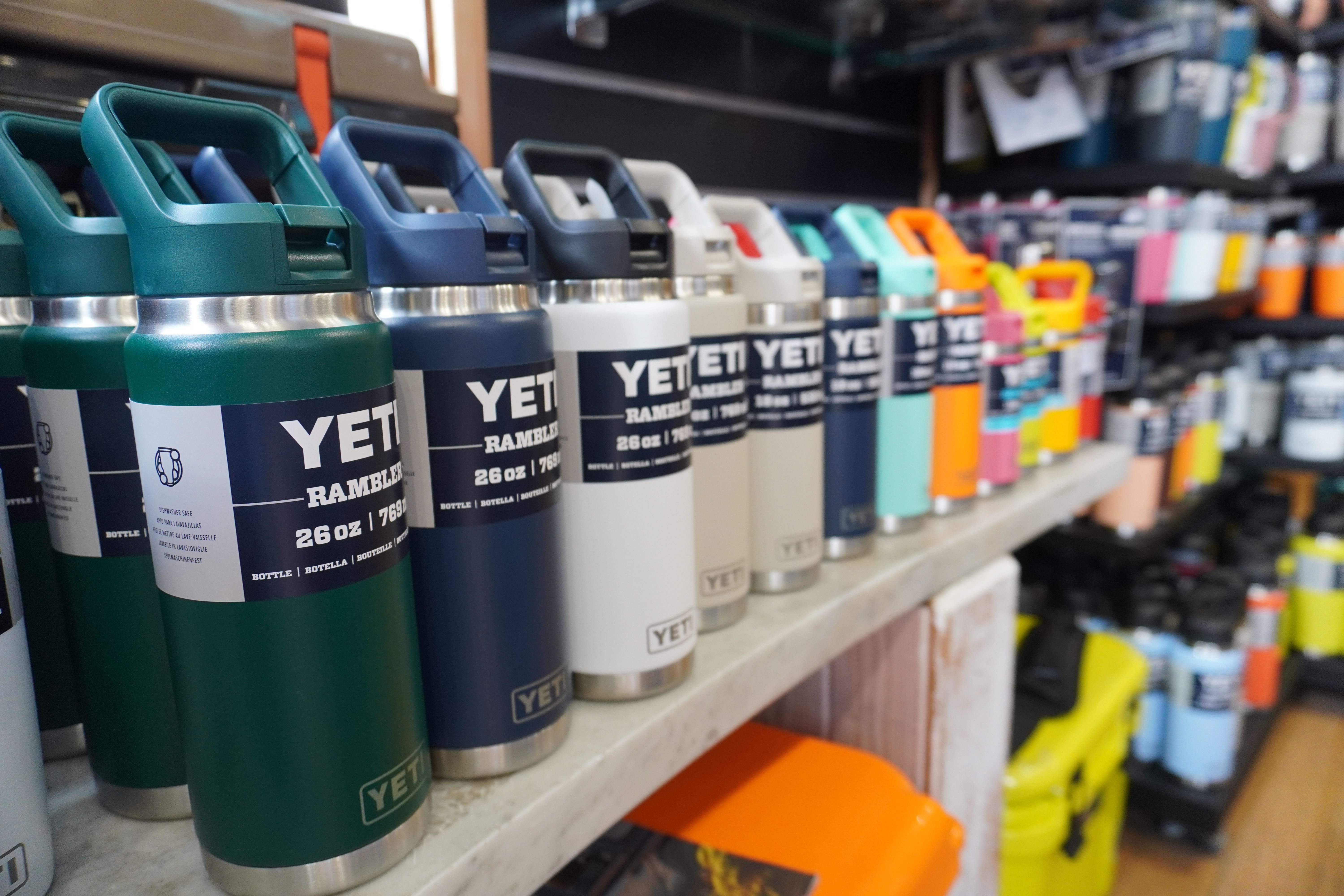 Loads of yeti flasks on our shelves