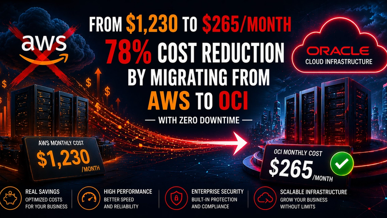 De $1.230 para $265/mês — 78% de redução migrando de AWS para OCI sem downtime