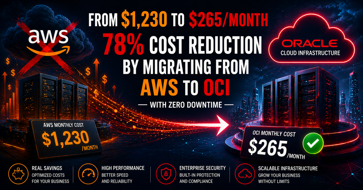 De $1.230 para $265/mês — 78% de redução migrando de AWS para OCI sem downtime