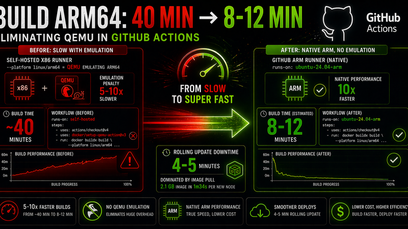 Build ARM64: 40 min → 8-12 min eliminando QEMU no GitHub Actions para OKE Kubernetes