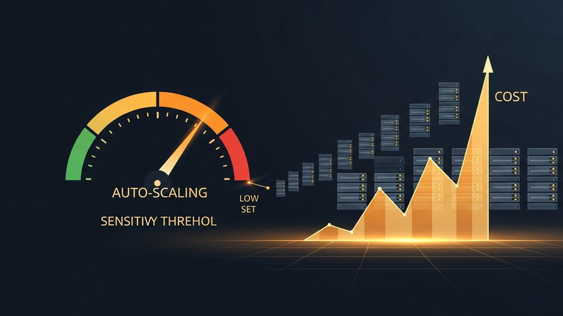 Medidor de auto scaling disparando muito acima do necessário e uma curva de custo subindo 14x