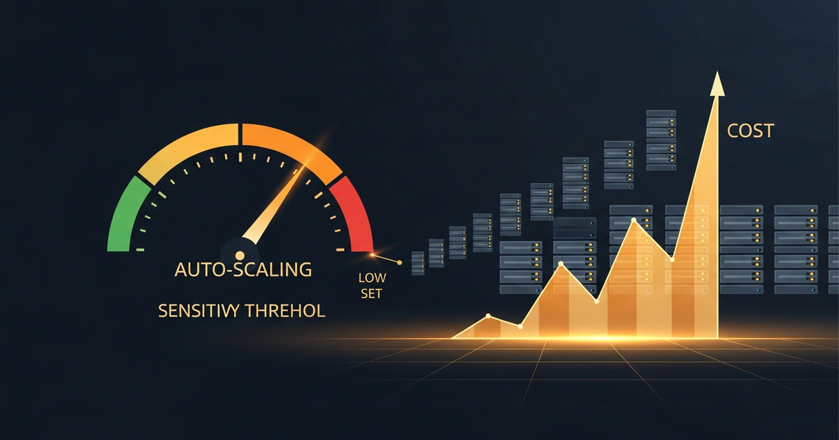 Medidor de auto scaling disparando muito acima do necessário e uma curva de custo subindo 14x