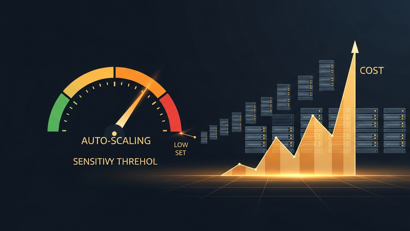 Medidor de auto scaling disparando muito acima do necessário e uma curva de custo subindo 14x