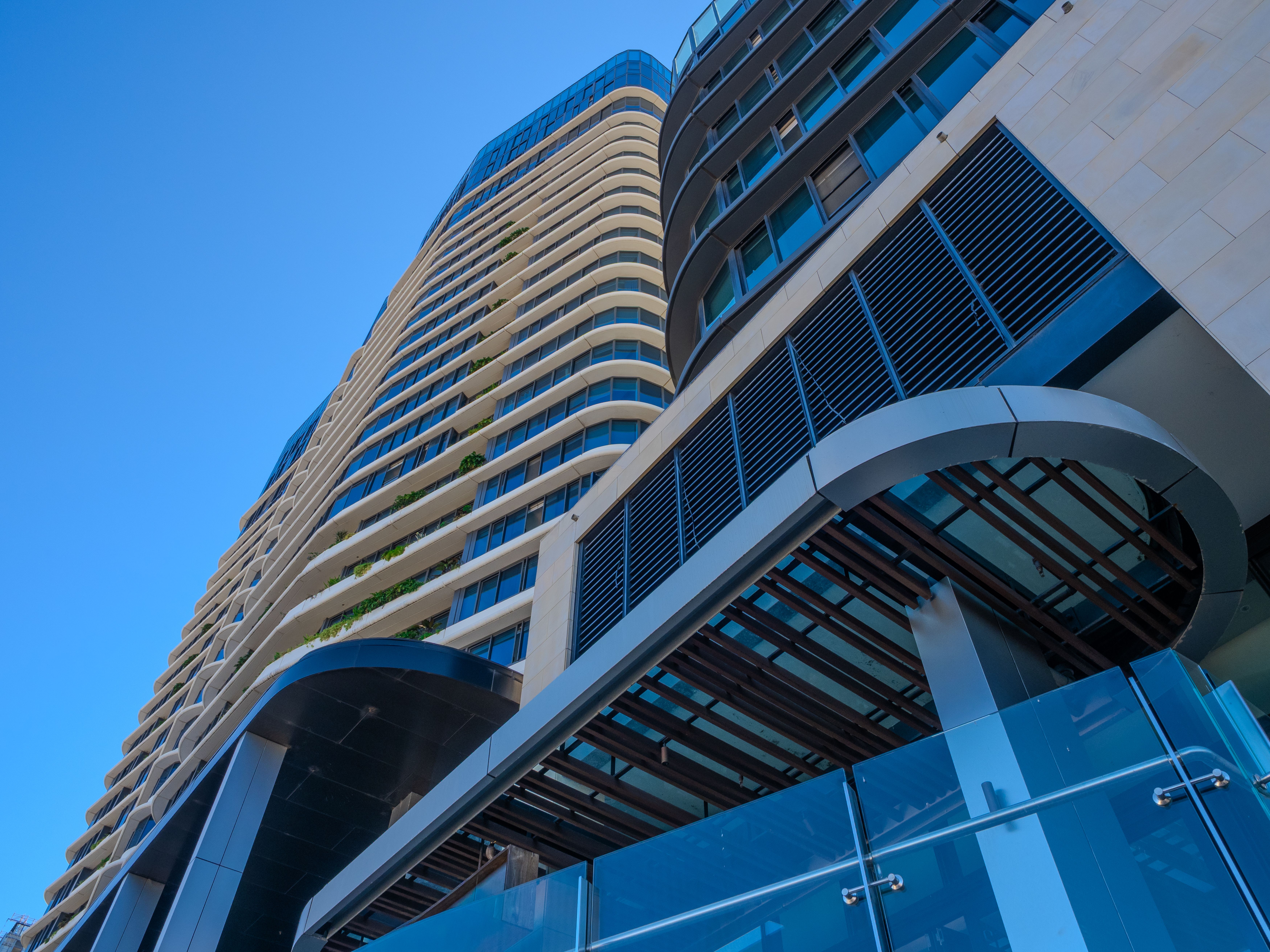 Commercial office wit blue sky background