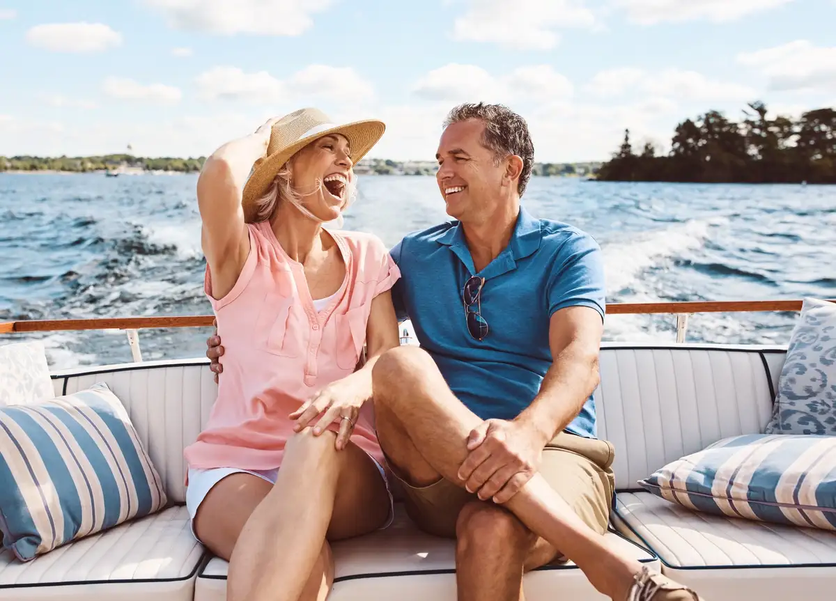 couple laughing on boat