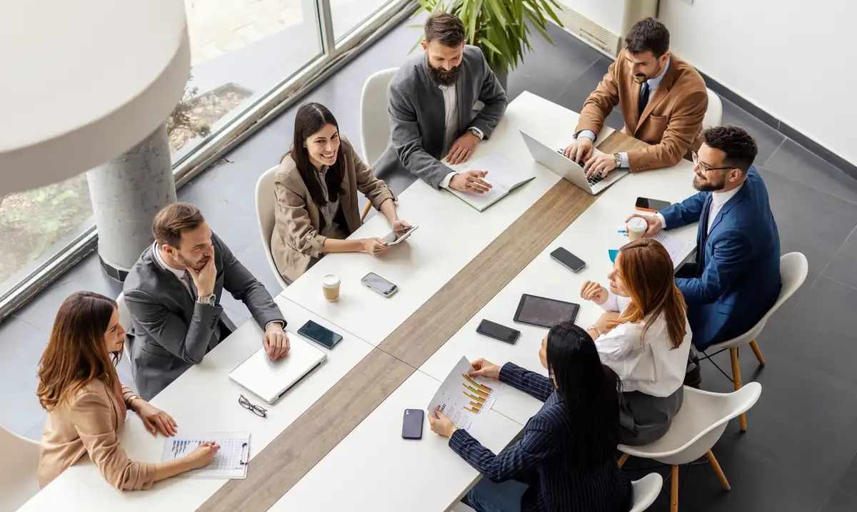 Team meeting in office boardroom
