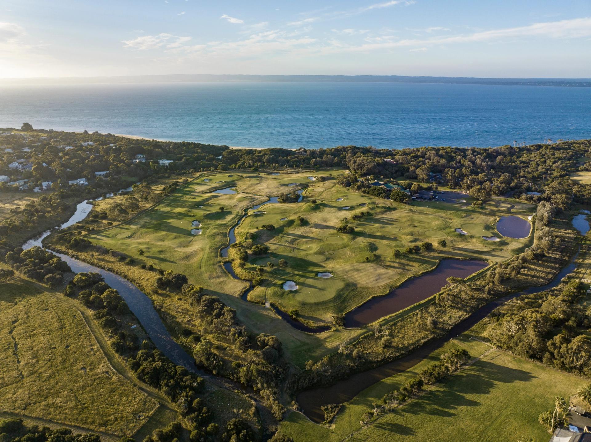 Aerial image of Saltwater Creek Course, taken by drone.