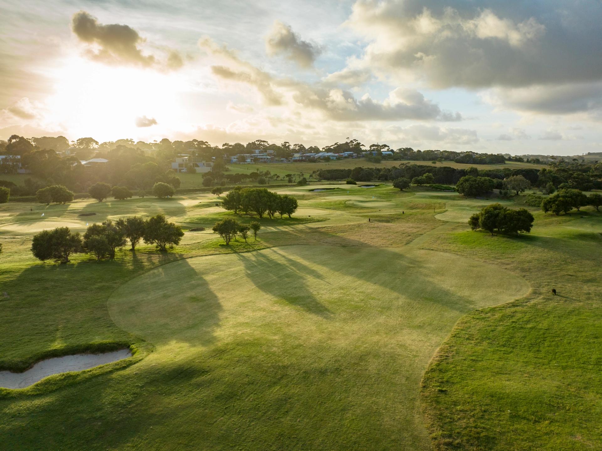 Aerial image of Saltwater Creek Course, taken by drone.