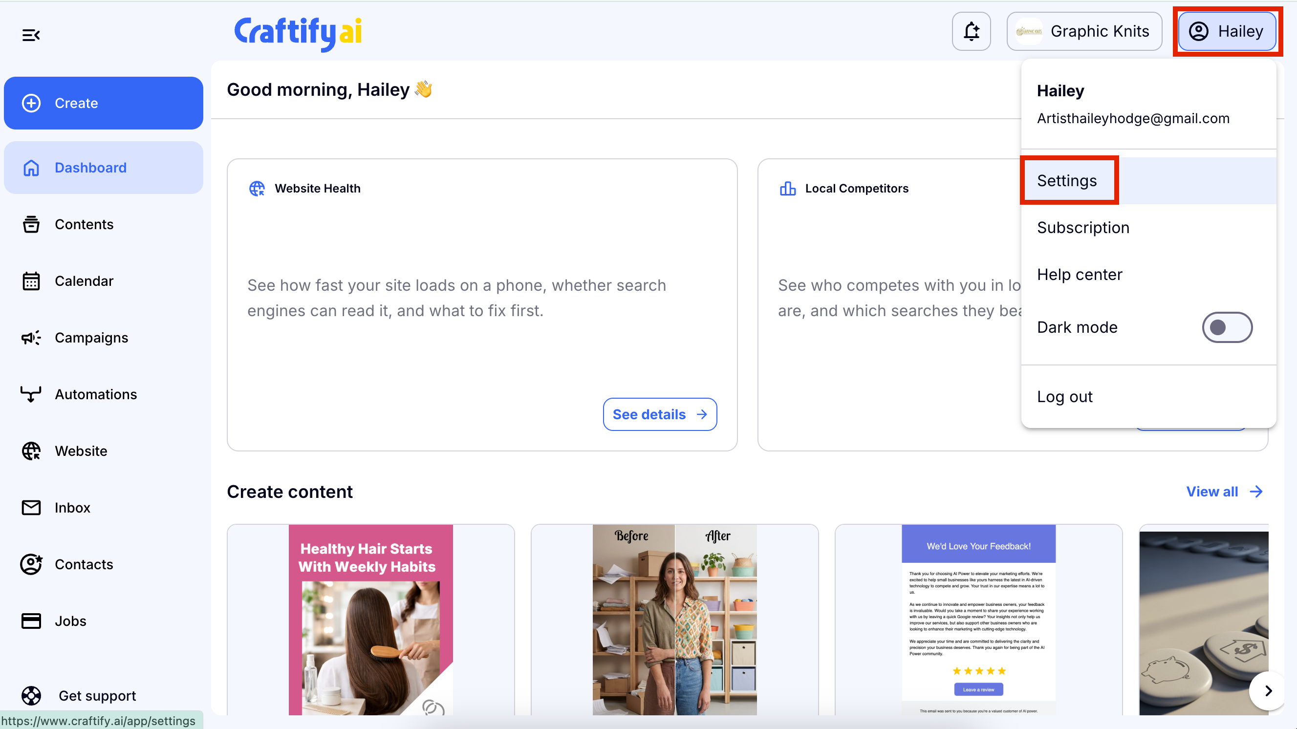 Google Business Integration Tutorial – Log in to Craftify AI and go to your Settings