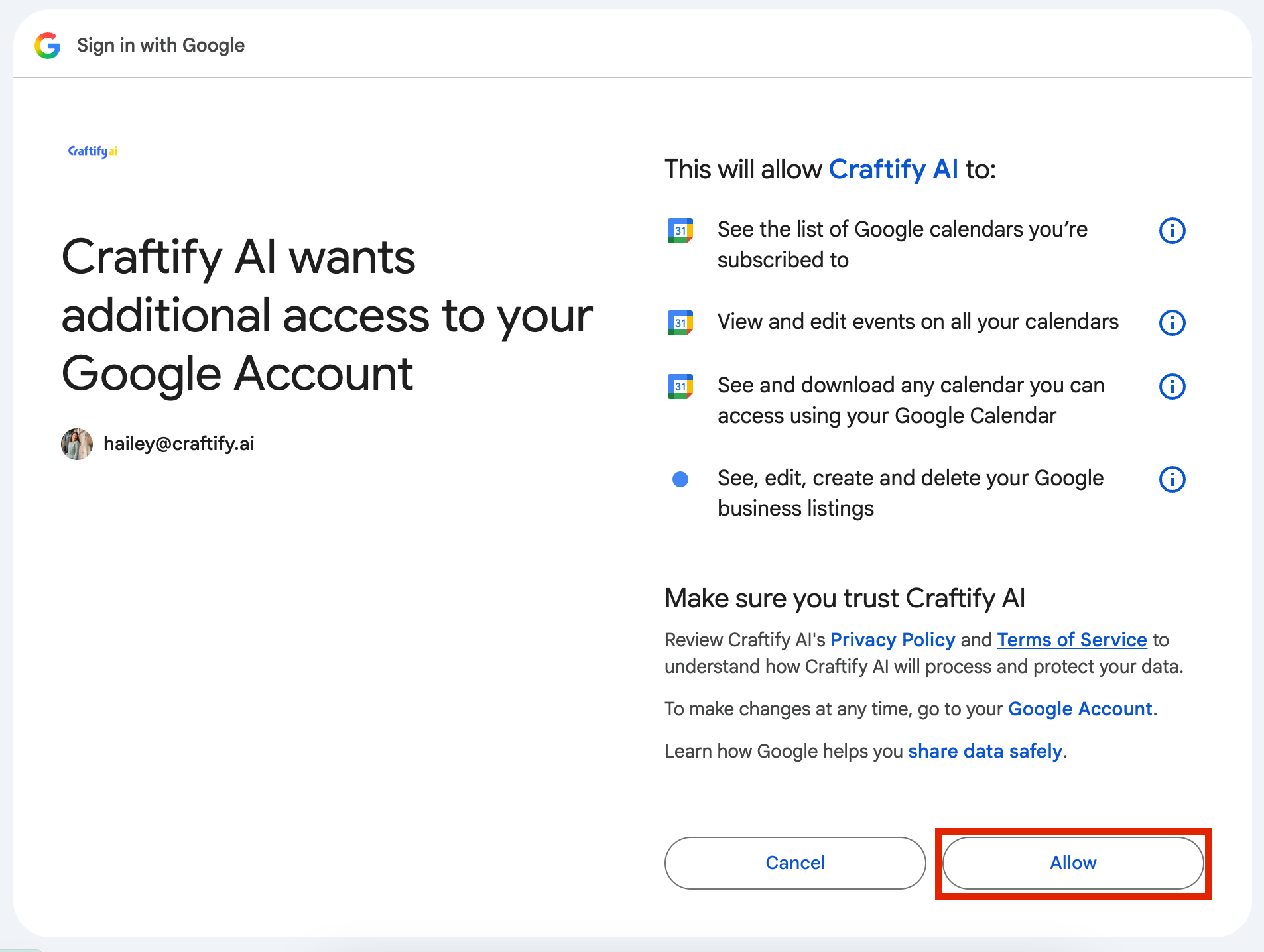 Google Calendar Integration Tutorial – Accept the Terms from Google to set up the Integration by choosing 'Continue' and then
