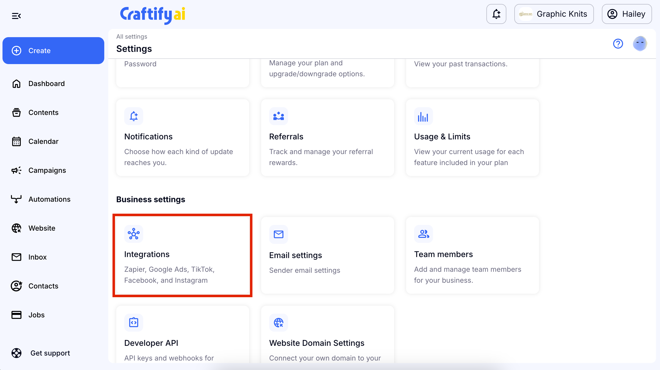 Google Business Integration Tutorial – Scroll down to Business Settings and choose Integrations