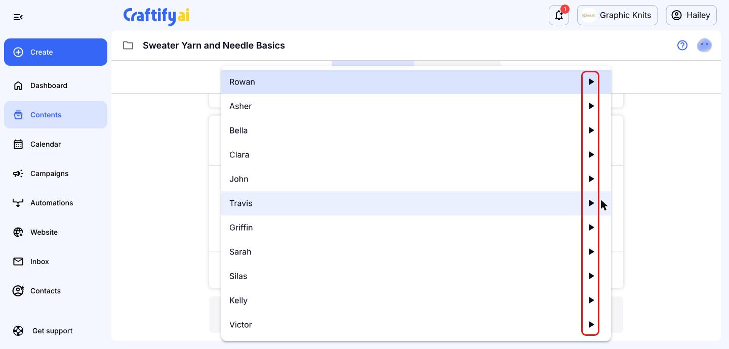 Narrator voice dropdown with the play buttons for previewing each voice highlighted