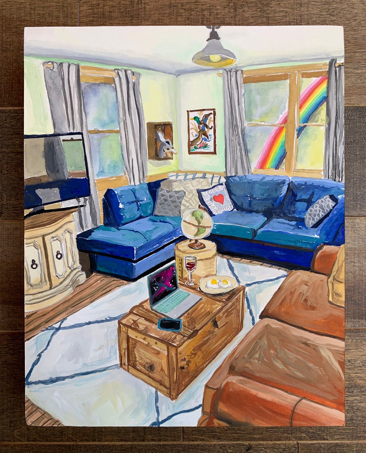 A painting of a livingroom.