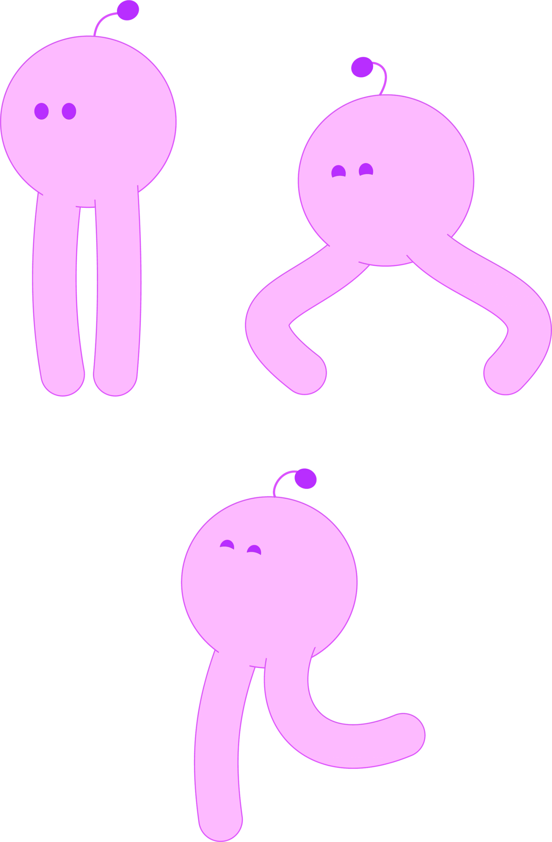 Three pink characters with an antenna, two legs, and circular heads.