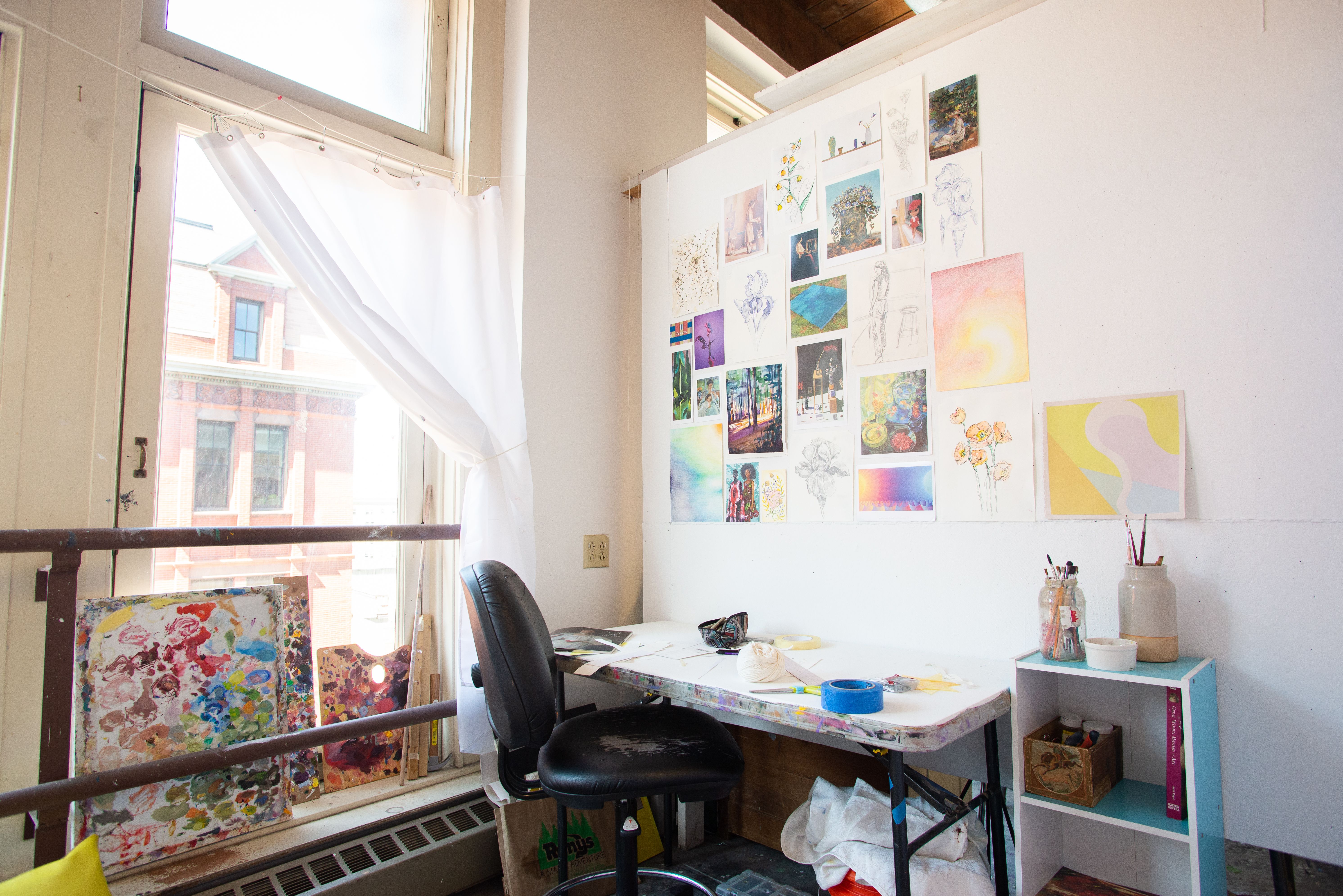 View of a painting studio space.