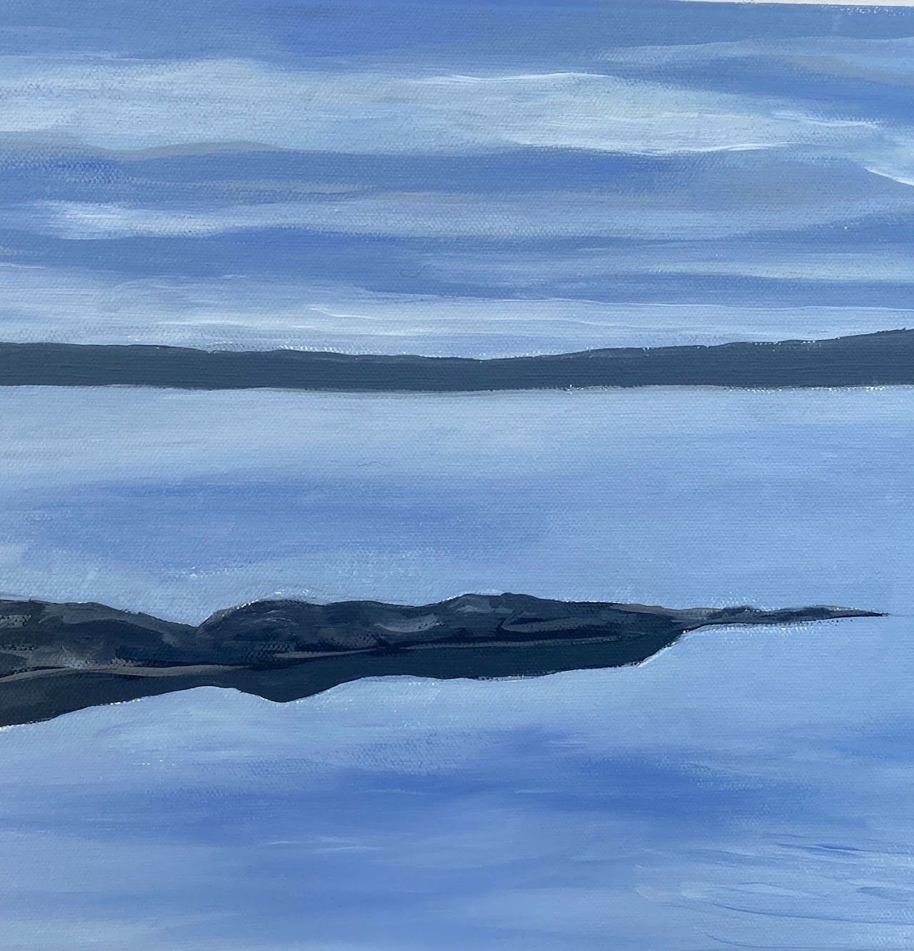 Painting of a body of water.