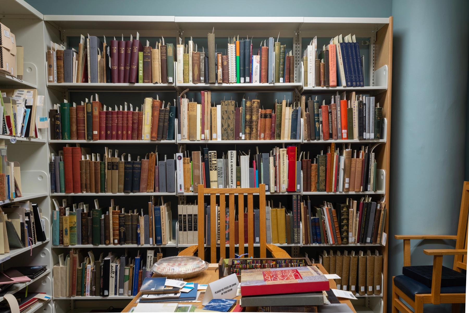 Shelves of books in the Rare Books Room.
