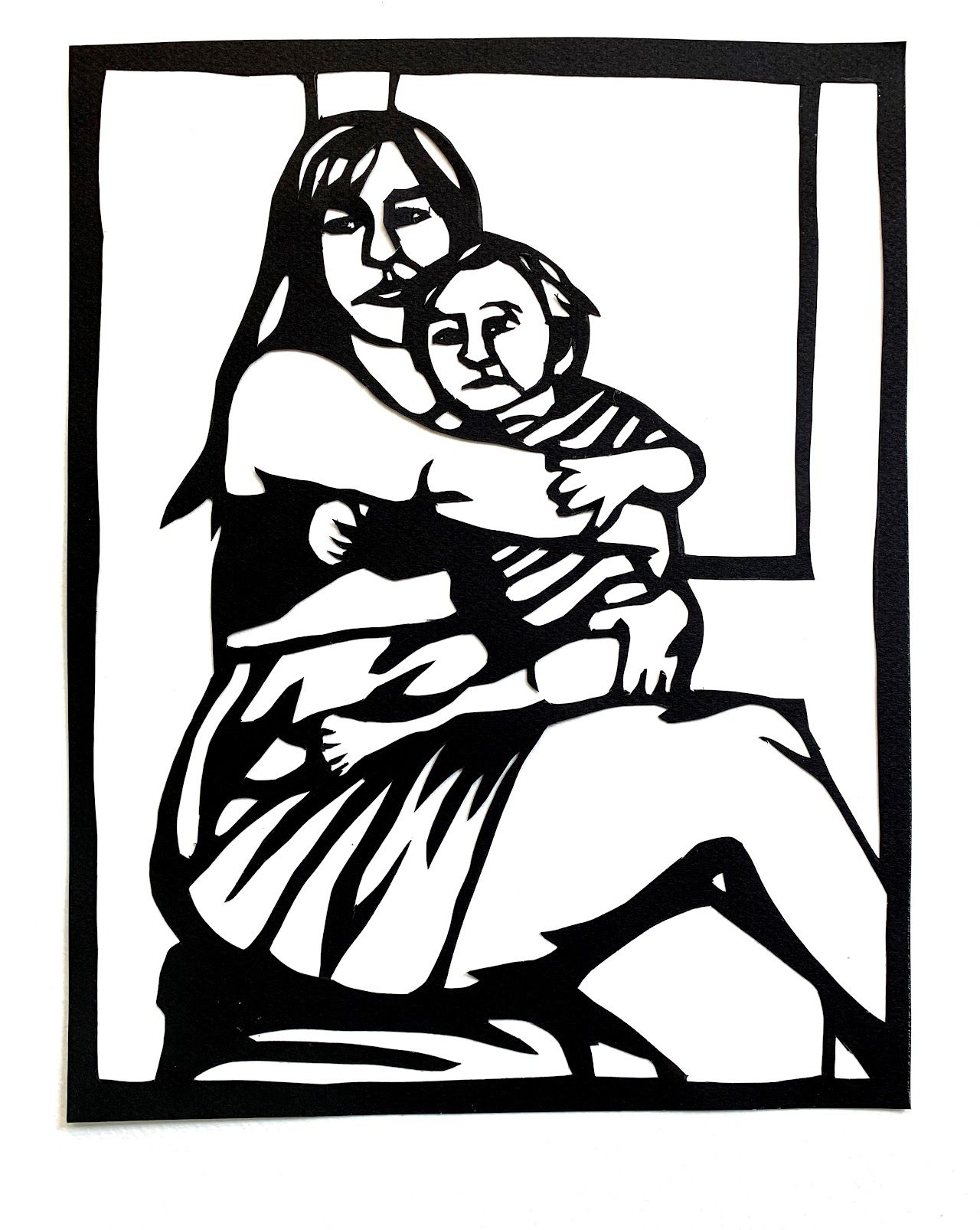 An illustration of a mother holding her child.