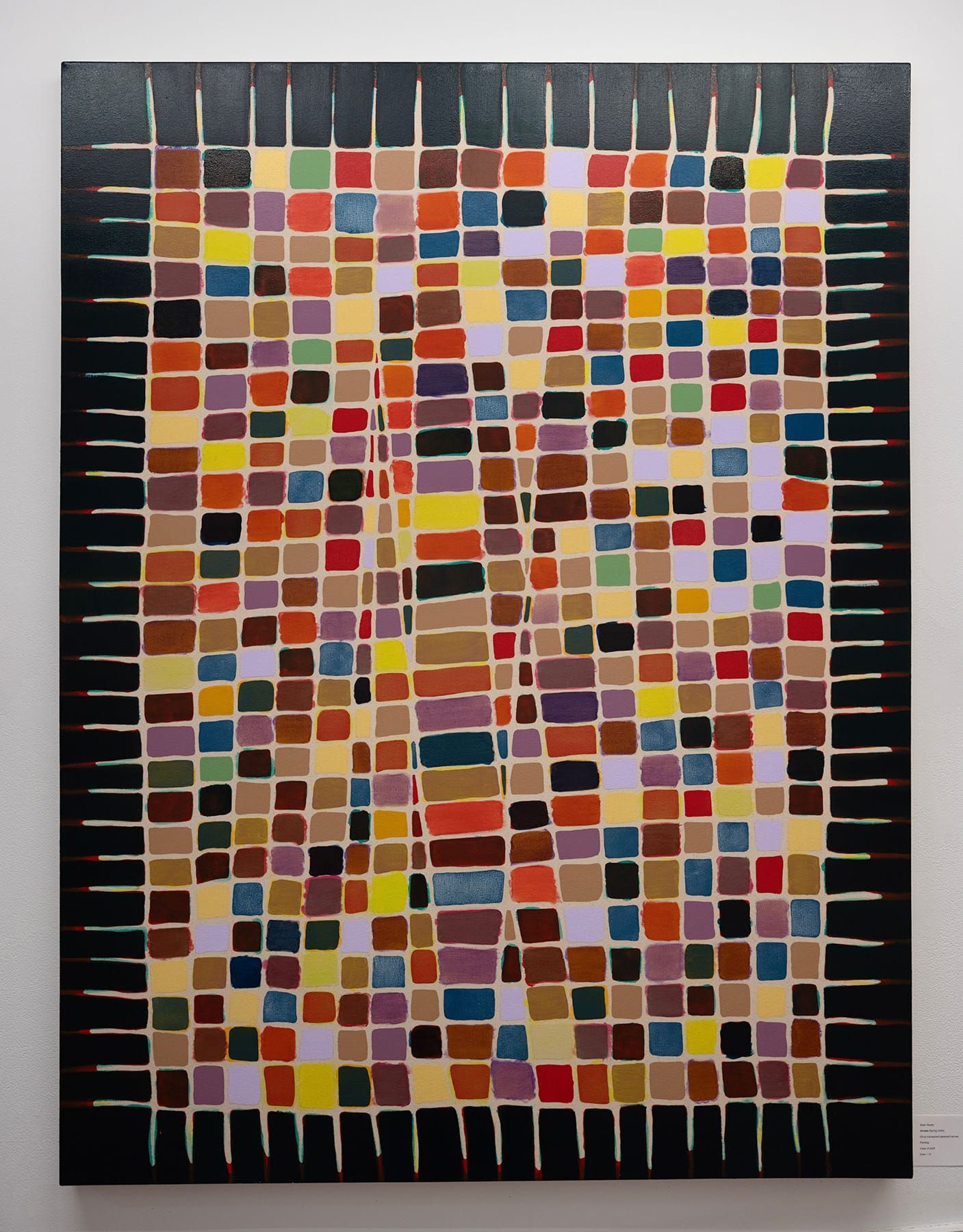 A painting of a grid of colors with a black border.