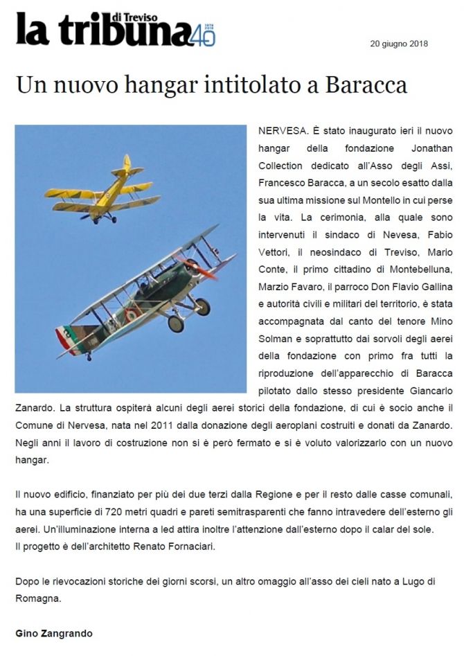 Fondazione Jonathan Collection - Aerei Storici Famosi  - Un nuovo Hangar intitolato a Baracca