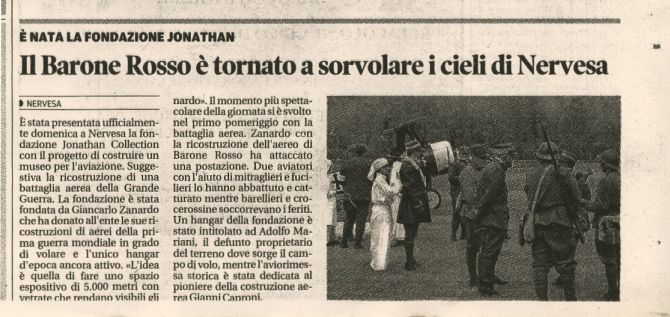 Fondazione Jonathan Collection - Aerei Storici Famosi  - Il barone rosso è tornato a sorvolare i cieli di Nervesa