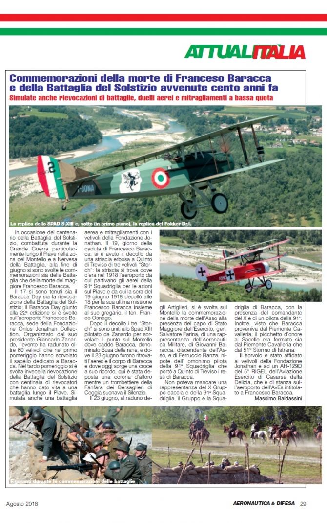 Fondazione Jonathan Collection - Aerei Storici Famosi  - AERONAUTICA E DIFESA AGOSTO 2018