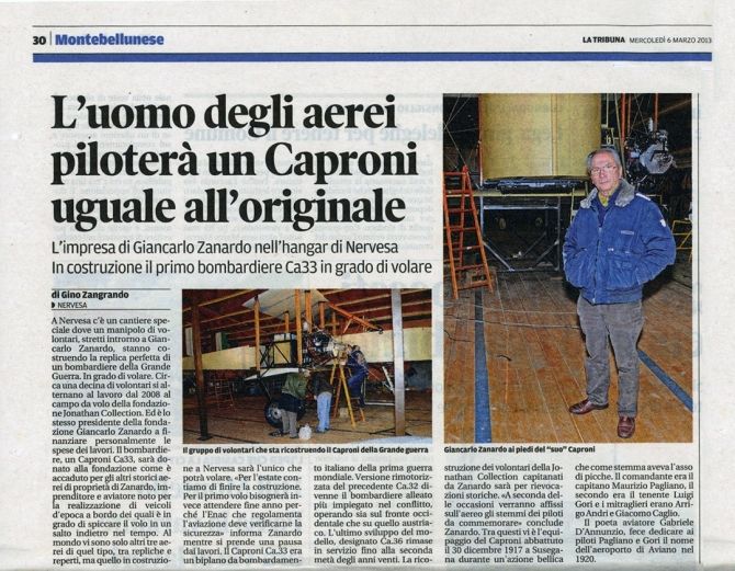 Fondazione Jonathan Collection - Aerei Storici Famosi  - L'uomo degli aerei piloterà un caproni uguale all'originale