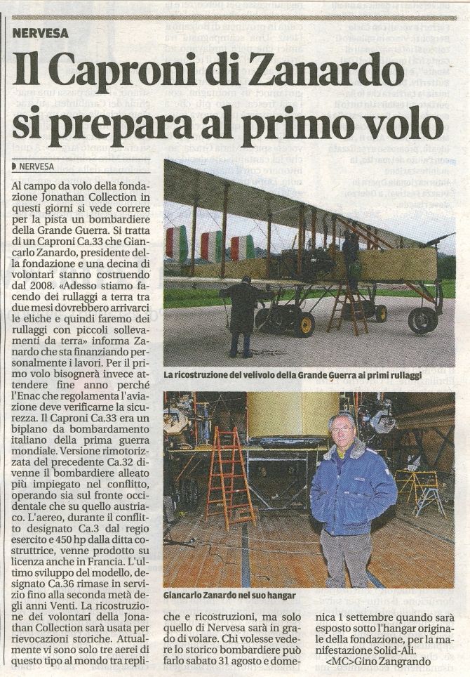 Fondazione Jonathan Collection - Aerei Storici Famosi  - Il Caproni di Zanardo si prepara al primo volo