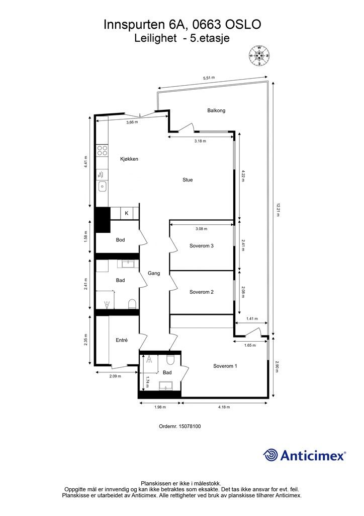 Plantegning 5. etasje. 