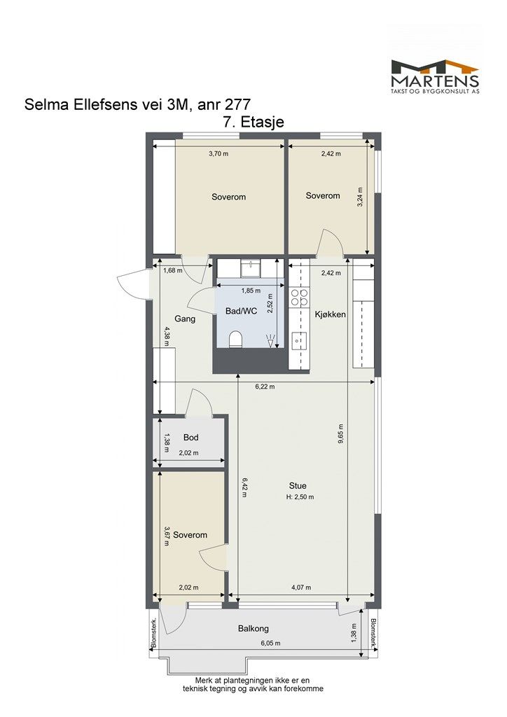 Målsatt planskisse - Selma Ellefsens vei 3 M - 7. etasje
