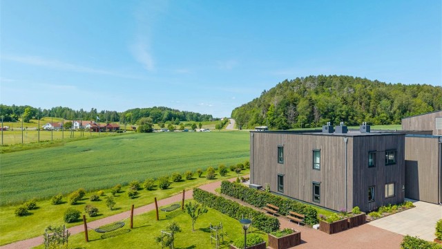 Uteområdene er pent opparbeidet med grønne og frodige omgivelser som innbyr til trivsel og aktivitet.