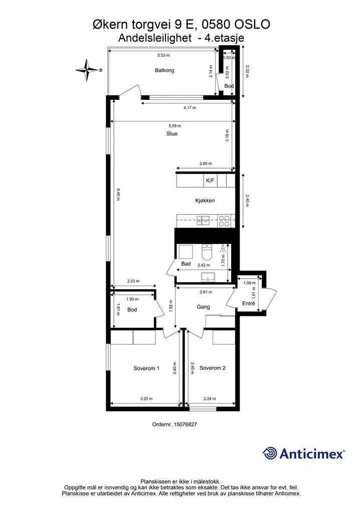 Målsatt planskisse - Økern torgvei 9 E - 4. etasje