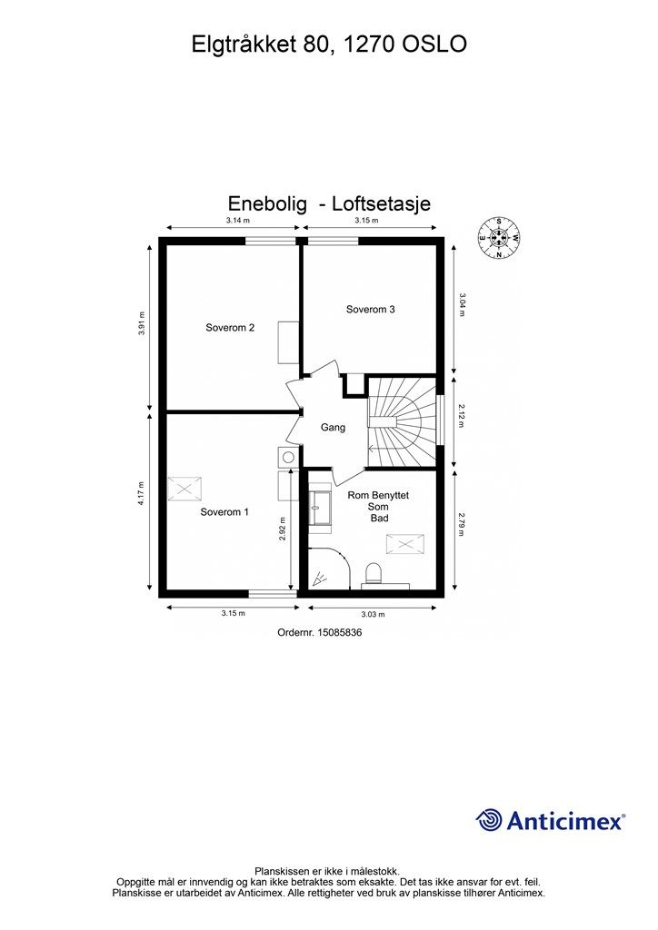 Plantegning loftsetasje (rommet er godkjent med loftstue og bod - se "ferdigattest" i salgsoppgave).